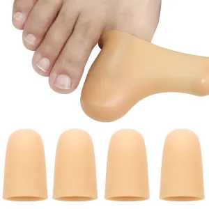4 Pack Gel Toe Cap and Protector for Big Toe - Cushions and Protects, Toe Covers for Women & Men, Provides Relief from Missing or Ingrown Toenails, Corns, Blisters, Hammer Toes (Large, Beige) Large (Pack of 4)