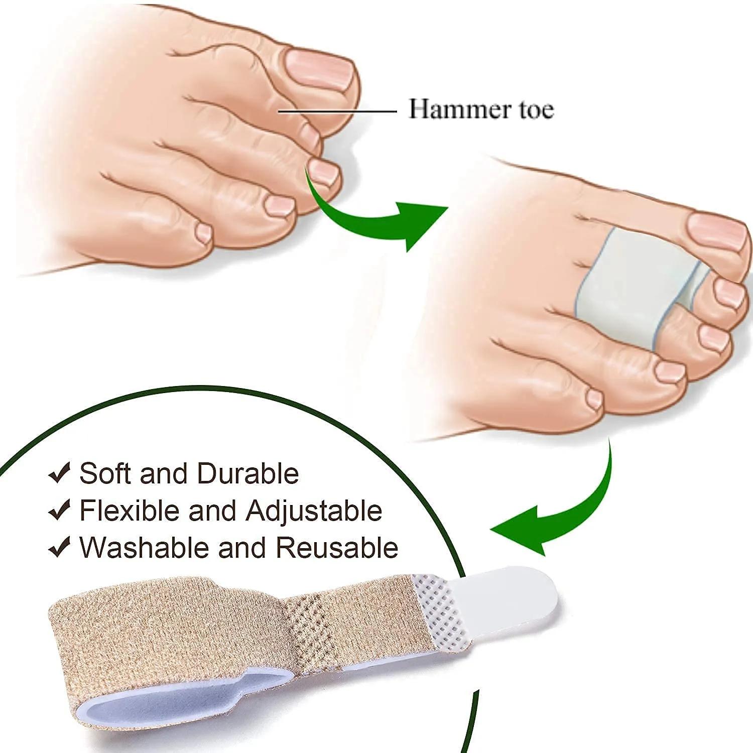 6 Pcs Hammer Toe Straightener, Hammer Toe Splints, Crooked Toes & Overlapping Toes，Protecting Curved Toes and Hammertoes, Overlapping Toe Protector，Toe Cushioned Bandages for Correcting Hammer Toes