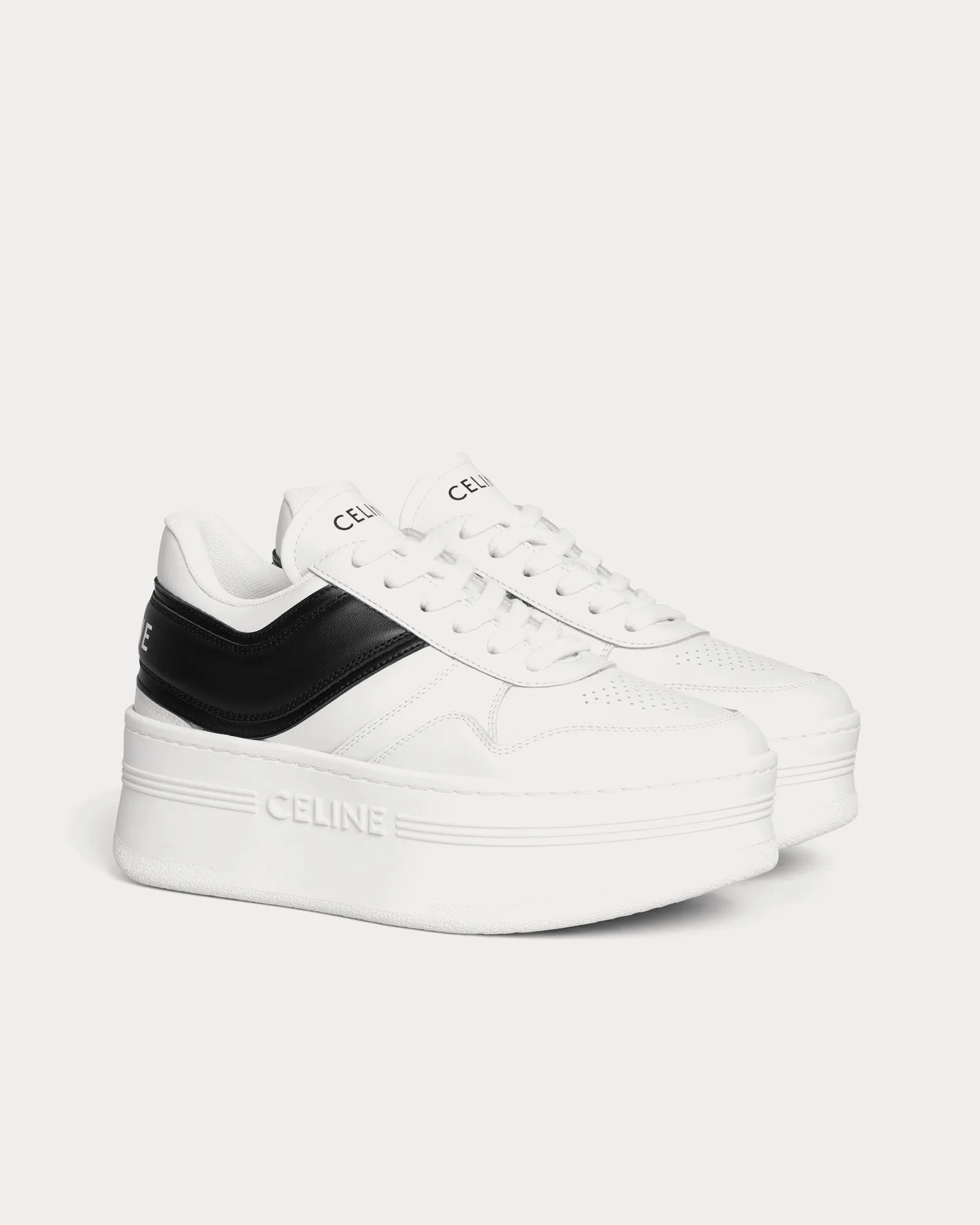 Block Wedge Calfskin Optic White / Black / Optic White Low Top Sneakers