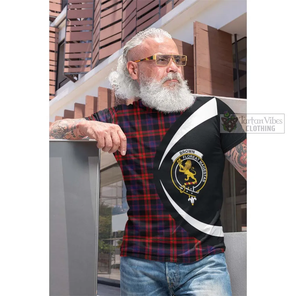 Brown (Broun) Tartan Cotton T-shirt with Family Crest Circle Style
