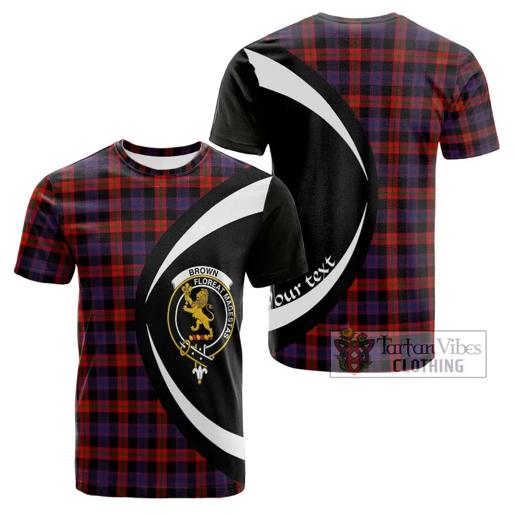 Brown (Broun) Tartan Cotton T-shirt with Family Crest Circle Style