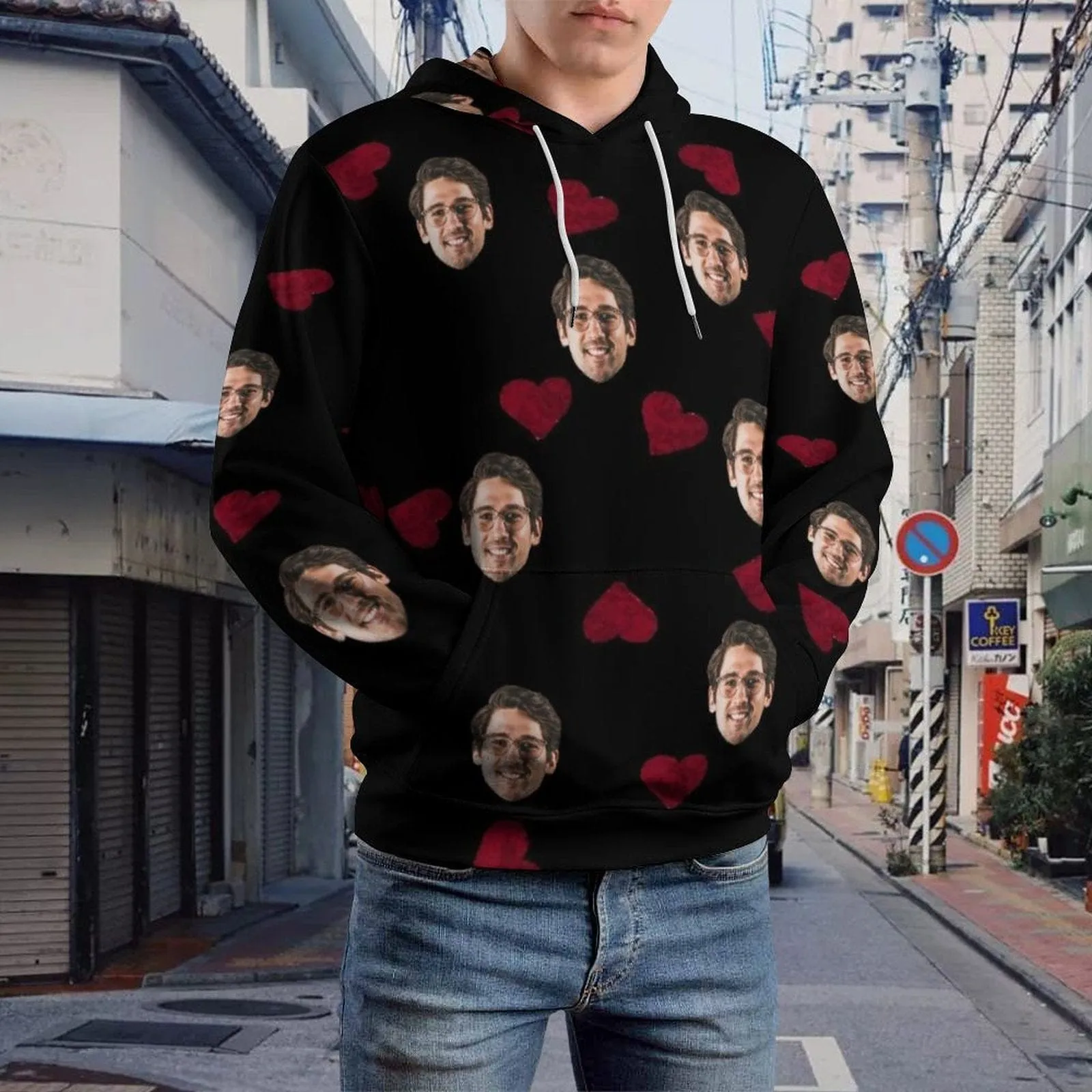 Custom Face Love Heart Unisex All Over Print Hoodie & Sweatpants Personalized Face Unisex Loose Hoodie Custom Top Outfits