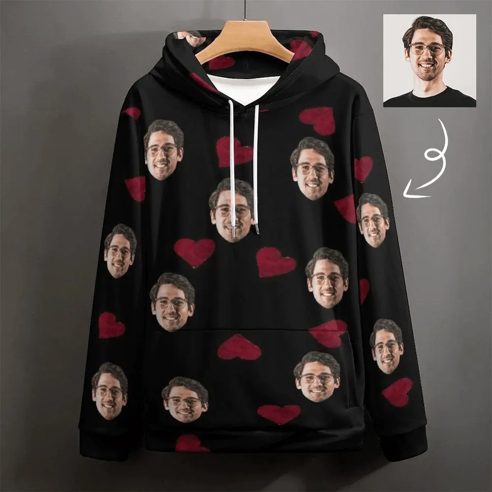 Custom Face Love Heart Unisex All Over Print Hoodie & Sweatpants Personalized Face Unisex Loose Hoodie Custom Top Outfits