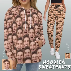 Custom Face Photo Unisex All Over Print Hoodie & Sweatpants Personalized Face Couples Hoodies Customize Loose Hoodie Custom Top Outfits