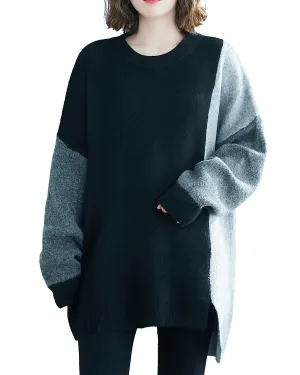 ellazhu Women Loose Crewneck Long Sleeves Pullover Drop Shoulder Sweater GA2195