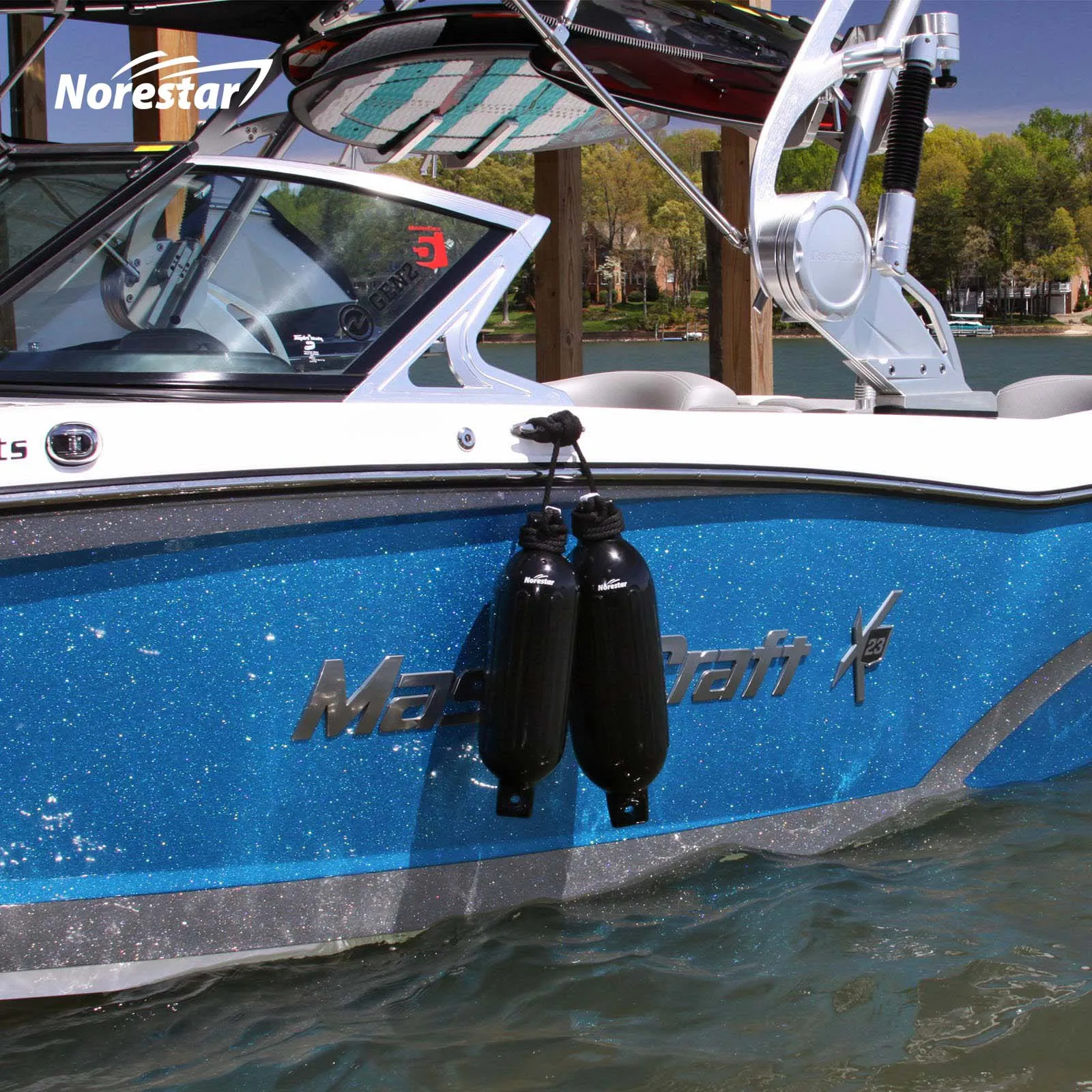 Four-Pack Double-Eye Ribbed Boat Fenders, Deflated