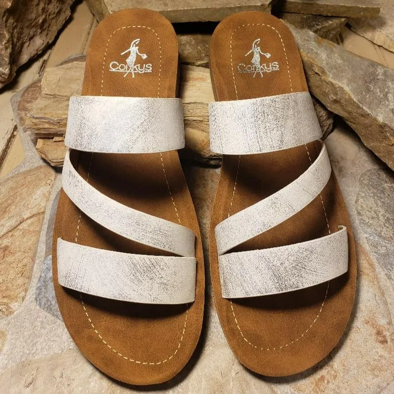 Lydia White Metallic Sandals