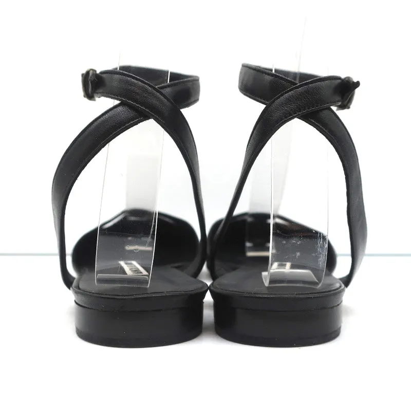 Manolo Blahnik Ankle Strap Flats Belfaba Black Cutout Leather Size 36.5