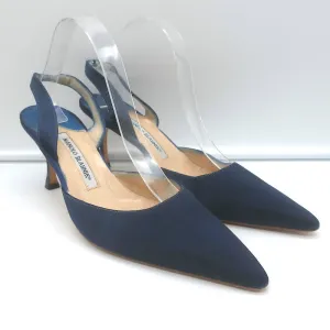 Manolo Blahnik Carolyne 90 Slingback Pumps Navy Satin Size 42