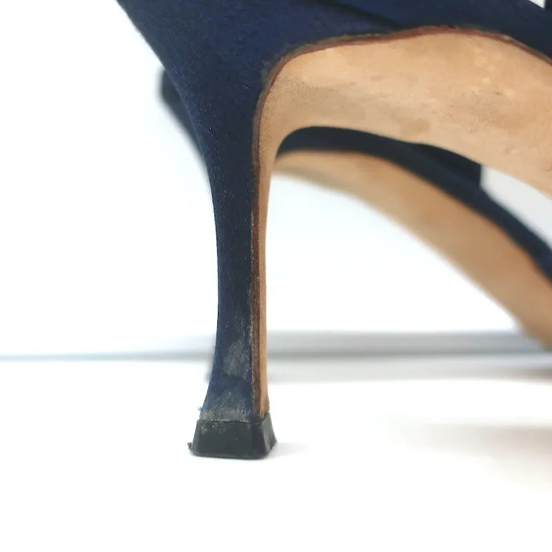 Manolo Blahnik Carolyne 90 Slingback Pumps Navy Satin Size 42