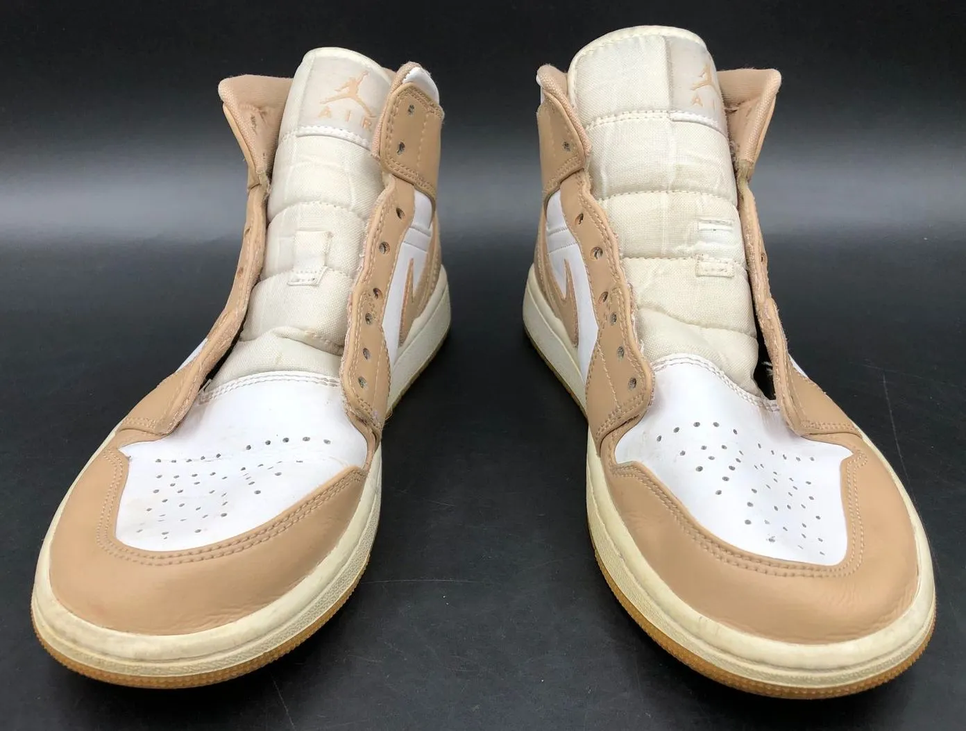 Nike Air Jordan 1 Mid Men's 'Tan Gum' & White Athletic Sneakers - Sz 7.5 ( COA)