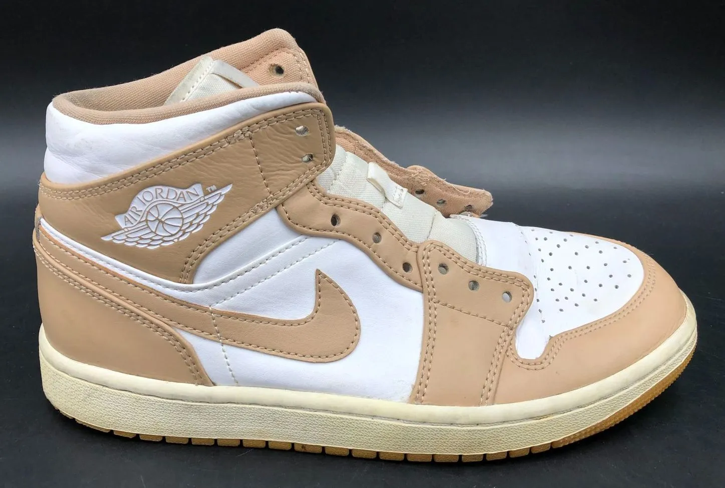 Nike Air Jordan 1 Mid Men's 'Tan Gum' & White Athletic Sneakers - Sz 7.5 ( COA)