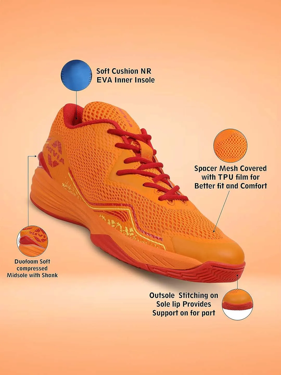 Nivia Warrior 2.0 Basketball Shoe/Soft Cushion Eva Inner Insole Better Fit/Smooth, Comfortable Shoes (Orange)