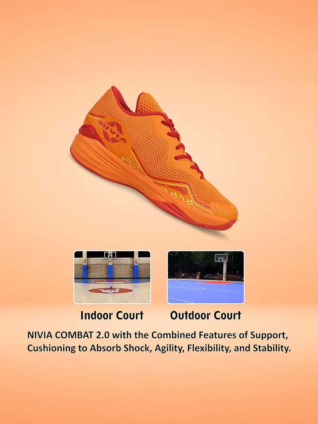 Nivia Warrior 2.0 Basketball Shoe/Soft Cushion Eva Inner Insole Better Fit/Smooth, Comfortable Shoes (Orange)