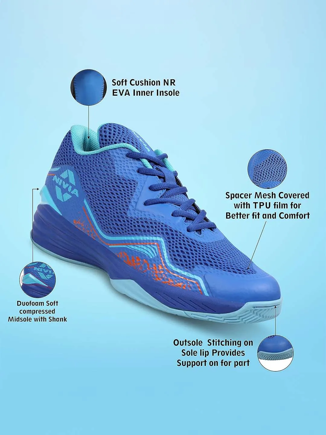 Nivia Warrior 2.0 Basketball Shoe/Soft Cushion Eva Inner Insole Better Fit/Smooth, Comfortable Shoes (R.Blue)