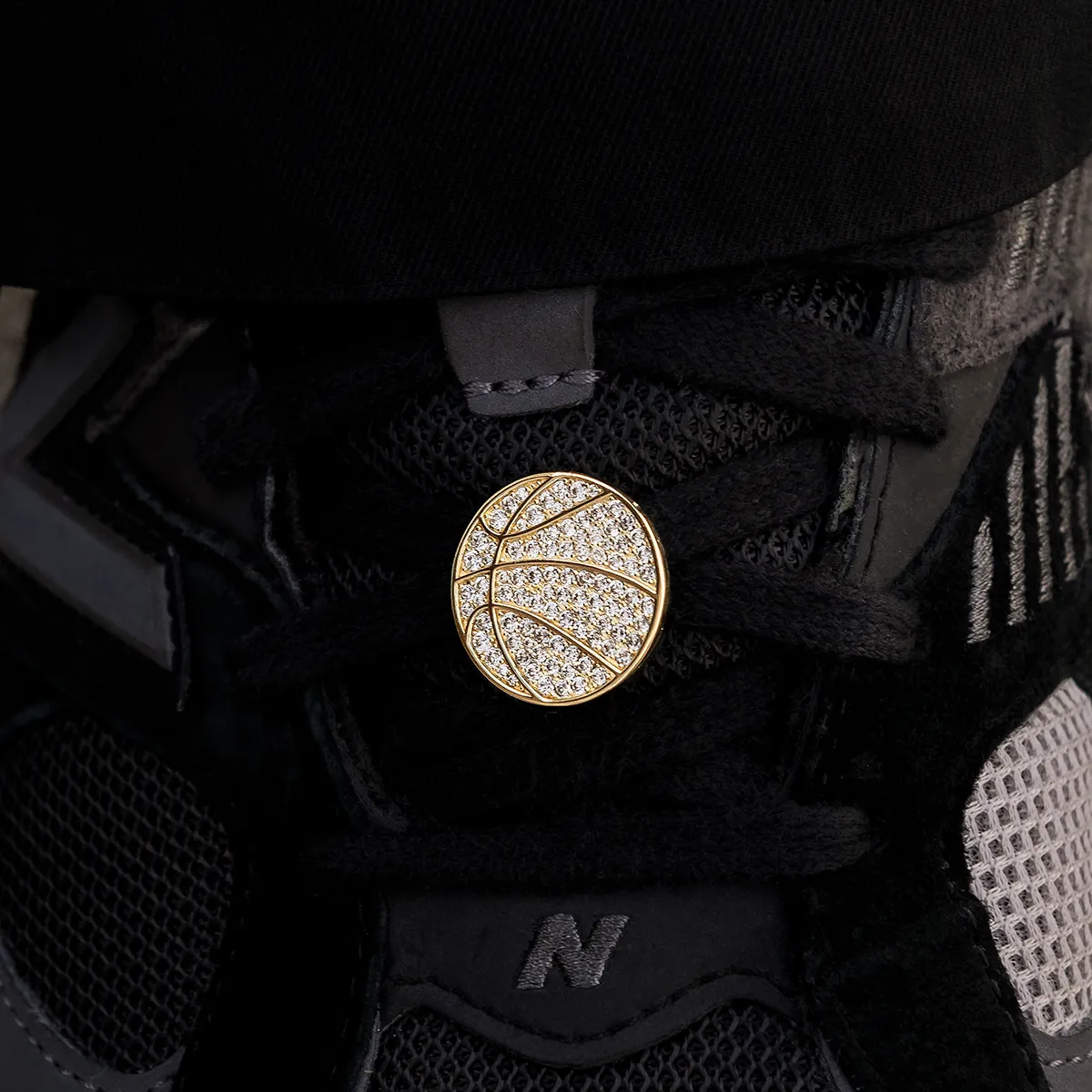 Pave Basketball Shoelace Charm in Yellow Gold