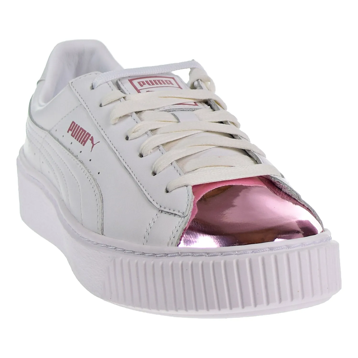 Puma Basket Platform Metallic Women's Shoes White/Lilac Snow