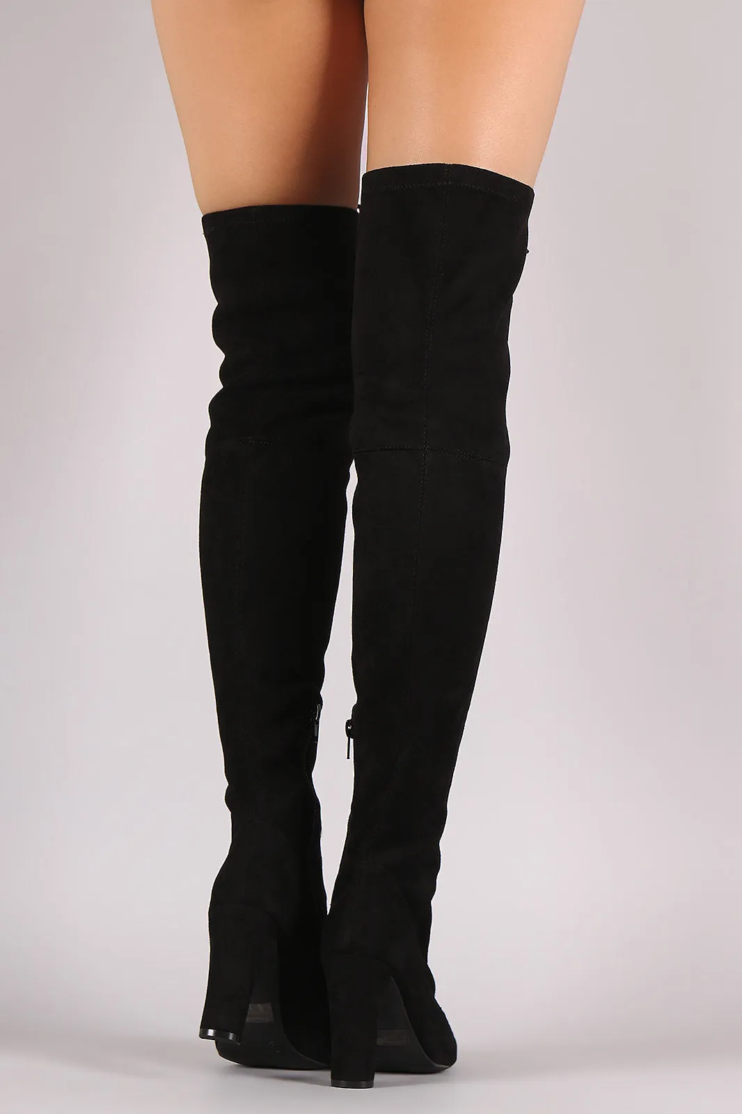 Wild Diva Lace Up Chunky Heel Over the Knee Boots