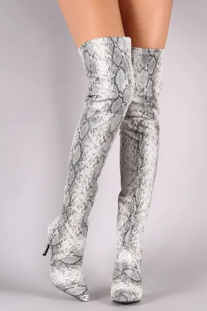 Wild Diva Lounge Snake Embossed Pointy Toe Over-The Knee Stiletto Boots