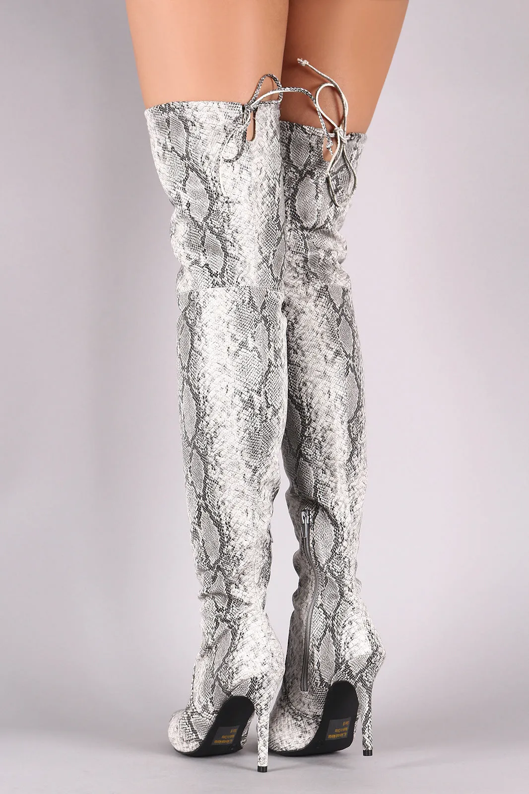 Wild Diva Lounge Snake Embossed Pointy Toe Over-The Knee Stiletto Boots