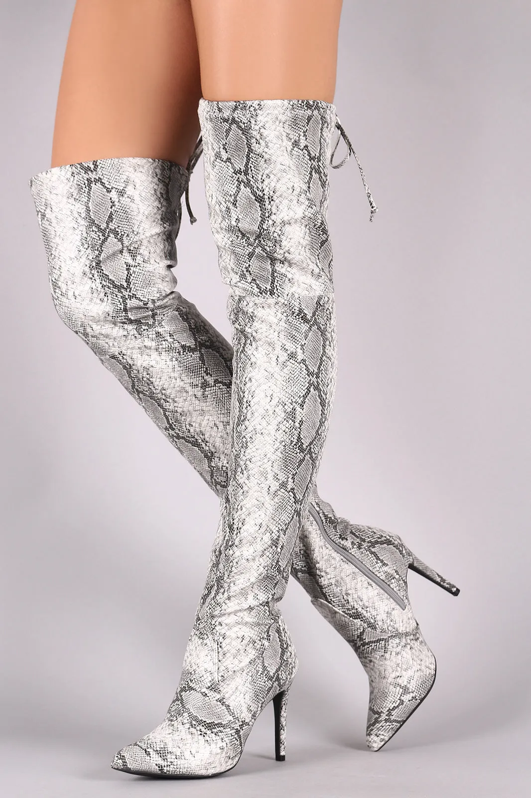 Wild Diva Lounge Snake Embossed Pointy Toe Over-The Knee Stiletto Boots
