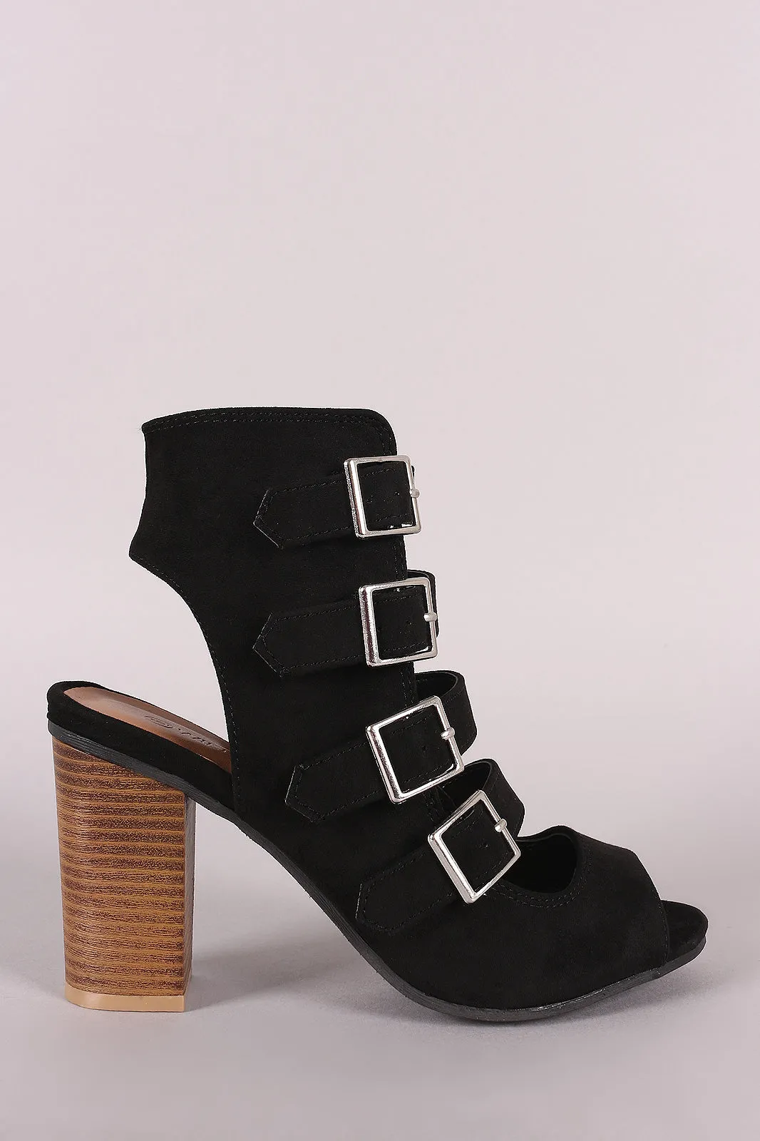 Wild Diva Lounge Suede Peep Toe Buckled Strap Chunky Heel
