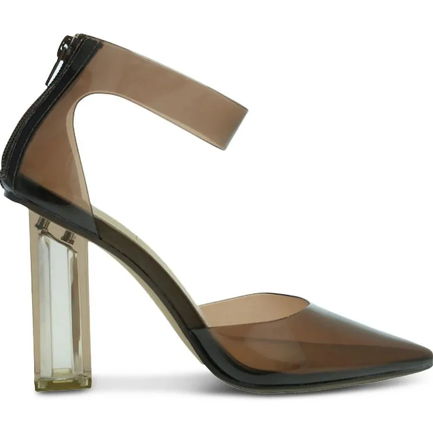 Wild Pair Women's Ankle Strap Pointed Toe Pumps Shoes Mocha Vinyl